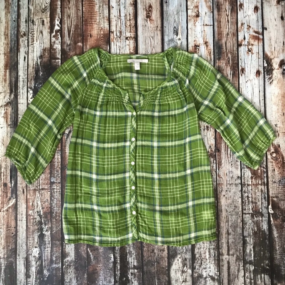 Old Navy Lightweight Green Plaid Flannel Button Down Top